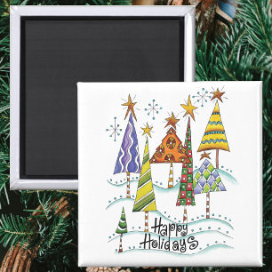 prettige feestdagen! kerstbomen met sterren magneet