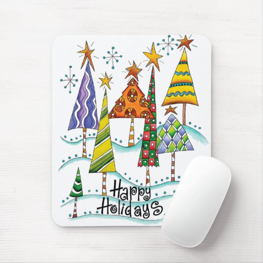 prettige feestdagen! kerstbomen met sterren muismat (Met muis)