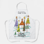 prettige feestdagen! kerstbomen met sterren schort (Voorkant)