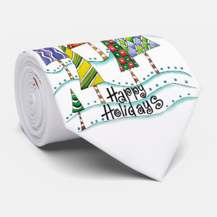 prettige feestdagen! kerstbomen met sterren stropdas