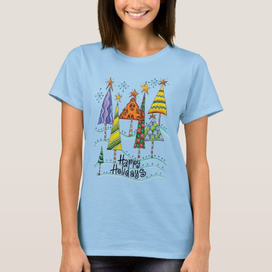 prettige feestdagen! kerstbomen met sterren t-shirt (Voorkant)