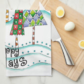 prettige feestdagen! kerstbomen met sterren theedoek (Quarter Fold)