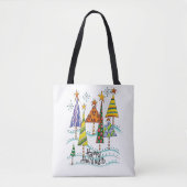 prettige feestdagen! kerstbomen met sterren tote bag (Voorkant)