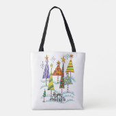 prettige feestdagen! kerstbomen met sterren tote bag (Achterkant)