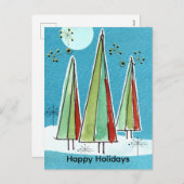 Prettige feestdagen Kerstbomen volle maan sneeuw (Voorkant / Achterkant)