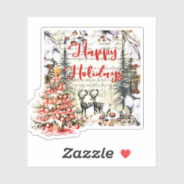 Prettige feestdagen - Kerstboom en herten Sticker