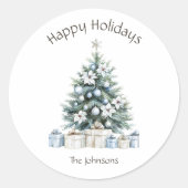 Prettige feestdagen Kerstboom Familienaam Ronde Sticker (Voorkant)