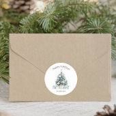 Prettige feestdagen Kerstboom Familienaam Ronde Sticker