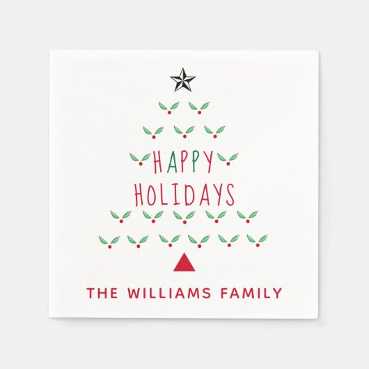Prettige feestdagen Kerstboom Holly Servet (Voorkant)