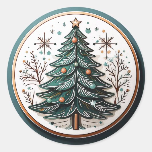 Prettige feestdagen Kerstboom ID1082 Ronde Sticker (Voorkant)