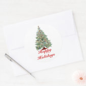 Prettige feestdagen, Kerstboom met lichten Ronde Sticker (Envelop)