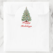 Prettige feestdagen, Kerstboom met lichten Ronde Sticker (Tas)