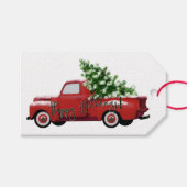 prettige feestdagen!  kerstboom met rode vrachtwag cadeaulabel (Voorkant (Horizontaal))