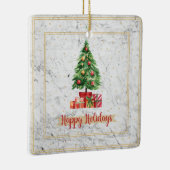 prettige feestdagen kerstboom op marmer keramisch ornament (Rechts)