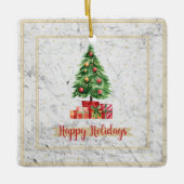 prettige feestdagen kerstboom op marmer keramisch ornament (Voorkant)