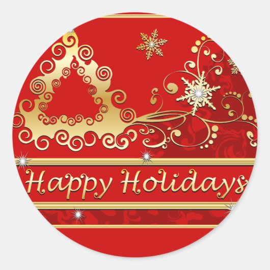 prettige feestdagen kerstboom ronde sticker (Voorkant)