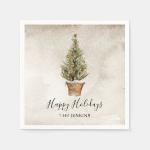 prettige feestdagen kerstboom servet