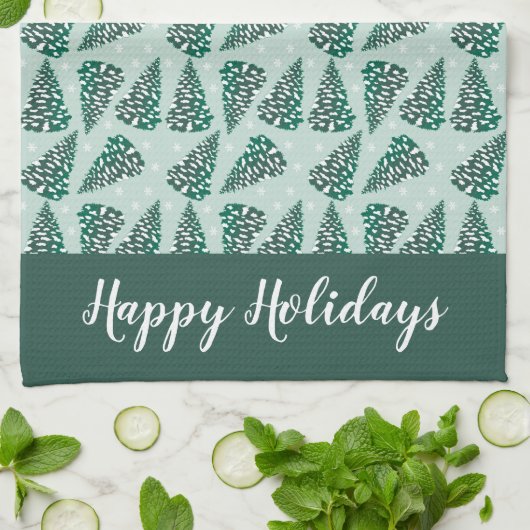 prettige feestdagen kerstboom Snowflakes Green Theedoek (Gevouwen)