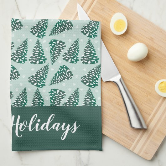 prettige feestdagen kerstboom Snowflakes Green Theedoek (Quarter Fold)