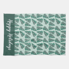 prettige feestdagen kerstboom Snowflakes Green Theedoek