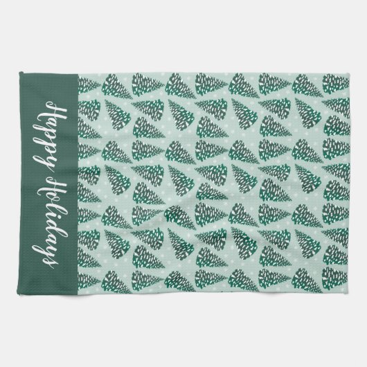 prettige feestdagen kerstboom Snowflakes Green Theedoek (Horizontaal)
