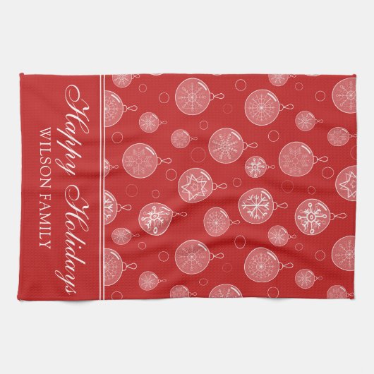 Prettige feestdagen Kerstdecoraties gepersonalisee Theedoek (Horizontaal)