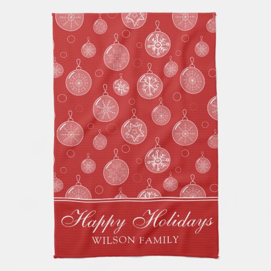 Prettige feestdagen Kerstdecoraties gepersonalisee Theedoek (Verticaal)