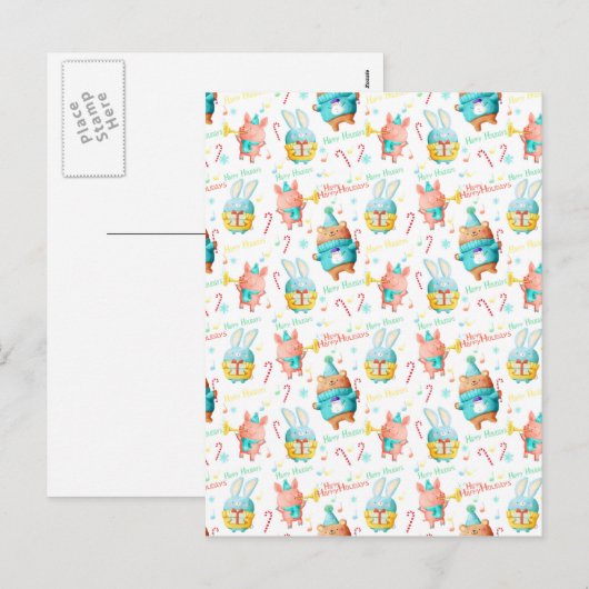 Prettige feestdagen Kerstdieren patroon (Voorkant / Achterkant)