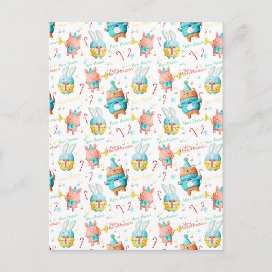 Prettige feestdagen Kerstdieren patroon (Voorkant)