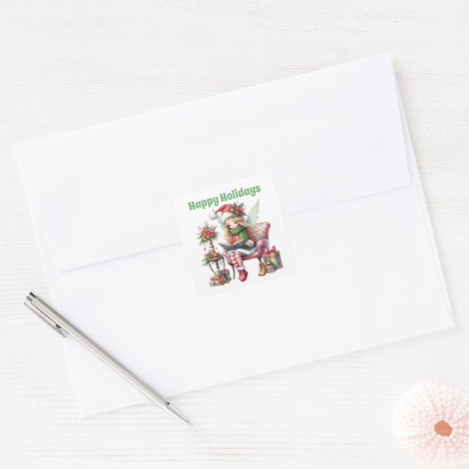 Prettige feestdagen Kerstfee Vierkante Sticker (Envelop)