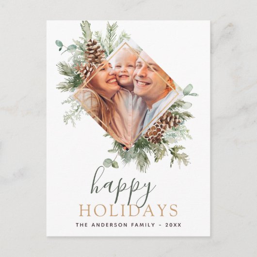 prettige feestdagen kerstfeest Gold Greenery Photo Briefkaart (Voorkant)