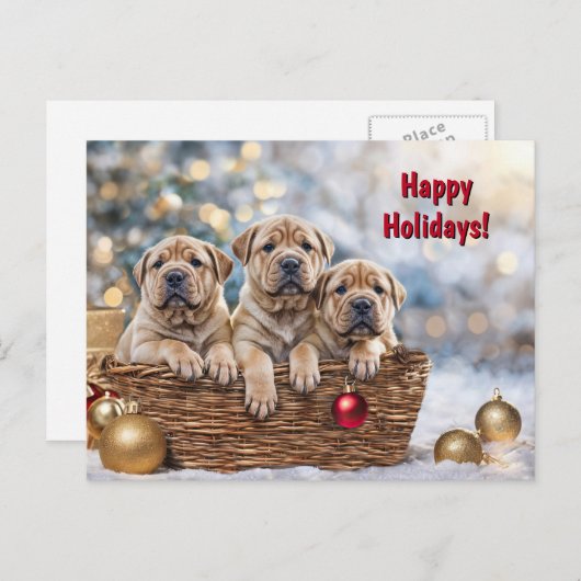 Prettige feestdagen Kerstfeest Schattigee Shar-pei (Voorkant / Achterkant)