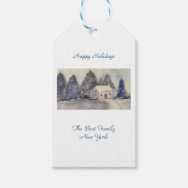 prettige feestdagen kerstfeestdag — Snowy Cottage  Cadeaulabel
