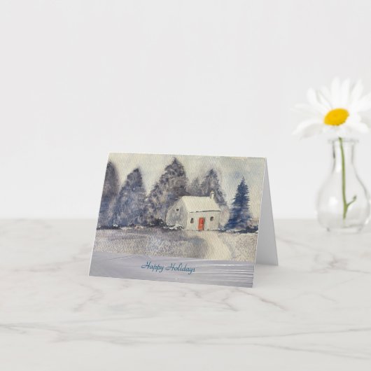 prettige feestdagen kerstfeestdag — Snowy Cottage Kaart (Kleine Plant)