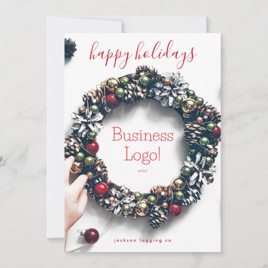 "Prettige feestdagen" kerstfoto Garland Wreath Feestdagenkaart (Voorkant)