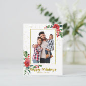 prettige feestdagen kerstfoto Red Flowers Briefkaart (Staand voorkant)