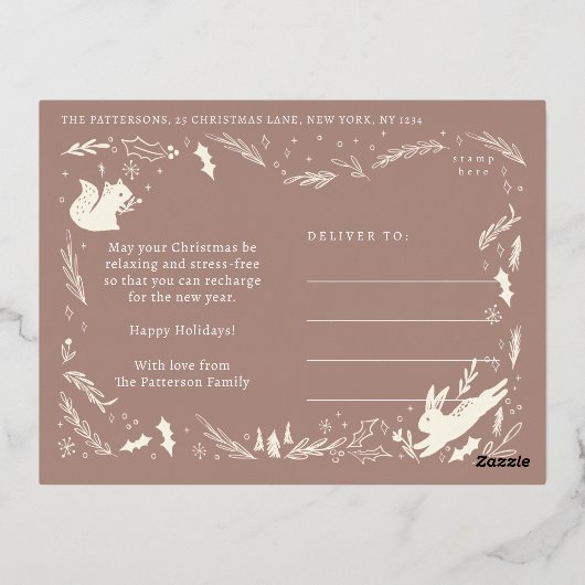 Prettige feestdagen Kerstfoto Woodland Doodle (Achterkant)