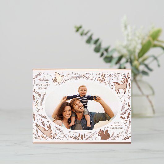 Prettige feestdagen Kerstfoto Woodland Doodle (Staand Voorkant)