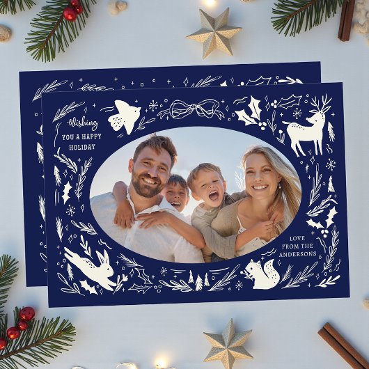 Prettige feestdagen Kerstfoto Woodland Doodle Feestdagenkaart