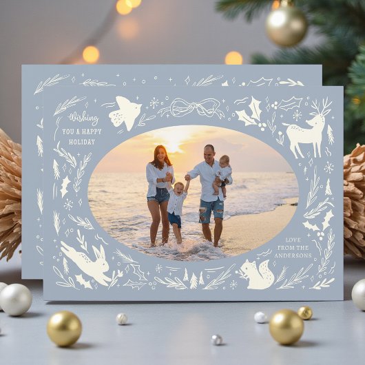 Prettige feestdagen Kerstfoto Woodland Doodle Feestdagenkaart