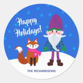 prettige feestdagen Kerstgenoomfox snowflakes Blue Ronde Sticker