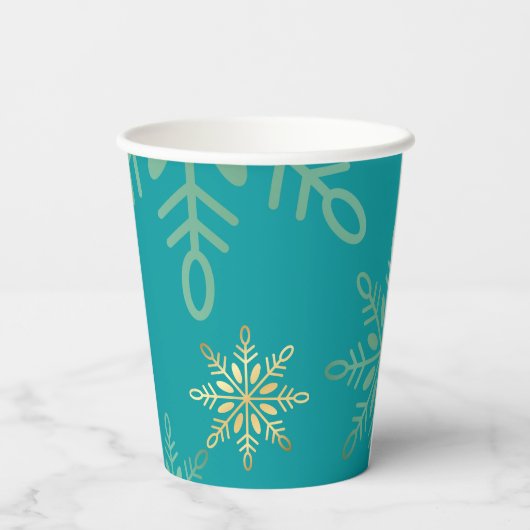 prettige feestdagen kerstgouden sneeuwvlokken groe papieren bekers (Achterkant)