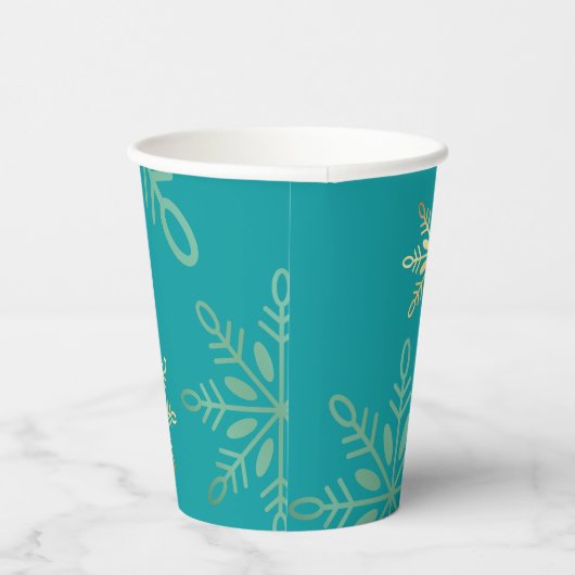 prettige feestdagen kerstgouden sneeuwvlokken groe papieren bekers (Rechts)