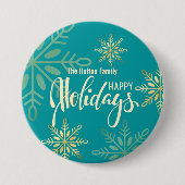 prettige feestdagen kerstgouden sneeuwvlokken groe ronde button 7,6 cm (Voorkant)