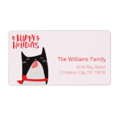 prettige feestdagen - kerstkat Cartoon Etiket (Voorkant)