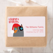 prettige feestdagen - kerstkat Cartoon Etiket (Insitu)