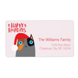 prettige feestdagen - kerstkat Cartoon Etiket