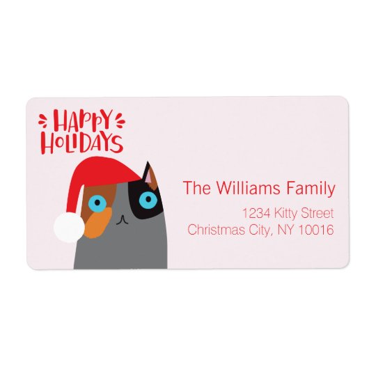 prettige feestdagen - kerstkat Cartoon Etiket (Voorkant)