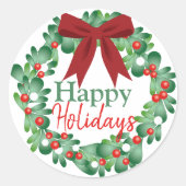 prettige feestdagen Kerstkerst Holly Wreath Ronde Sticker (Voorkant)