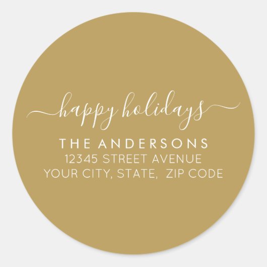 Prettige feestdagen Kerstklassiek gouden adres Ronde Sticker (Voorkant)